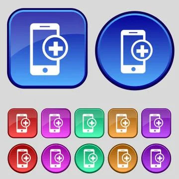 Mobile devices sign icon. mobile with symbol plus. Map pointers information b Illustrazione stock