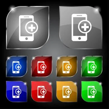 Mobile devices sign icon. mobile with symbol plus. Map pointers information b Stock Illustration