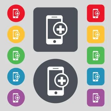 Mobile devices sign icon. mobile with symbol plus. Map pointers information b Illustrazione stock