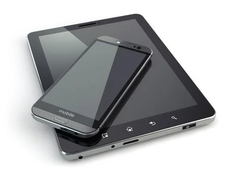 Mobile devices. smartphone and tablet pc on white isolated background. Illustrazione stock