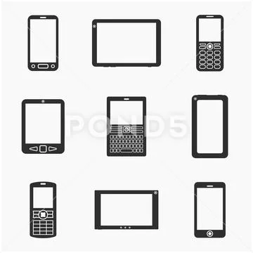 Mobile devices vector silhouettes set Illustrazione stock
