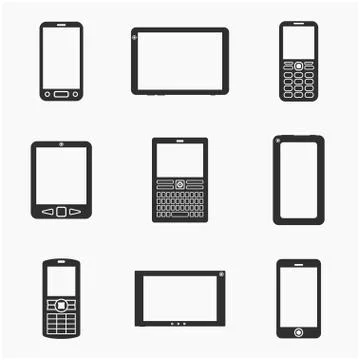 Mobile devices vector silhouettes set Illustrazione stock