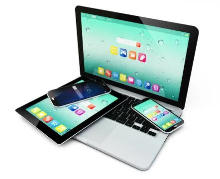 Mobile devices, wireless communication technology and internet web concep Stock Illustration