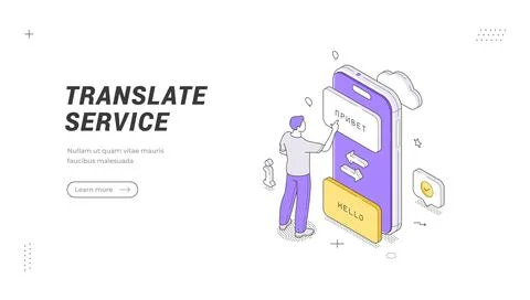 Mobile dictionary and interpretation tool for global communication isometric  Stock Illustration