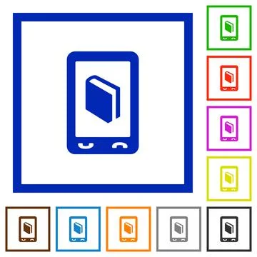 Mobile dictionary flat framed icons Stock Illustration