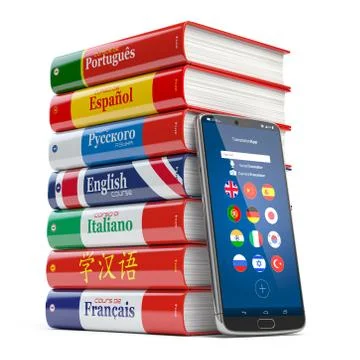 Mobile dictionary, translator  and e-learning.concept . Learning languages on Stock Illustration