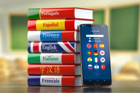 Mobile dictionary, translator  and e-learning.concept . Learning languages on Stock Illustration