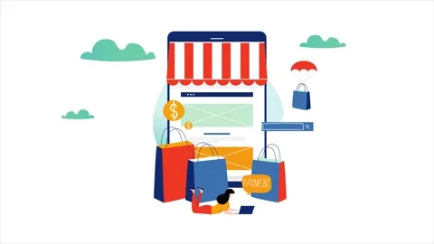 Mobile Digital Storefront and Online E-Commerce Customer Journey Stock Footage 339343056