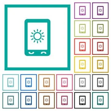 Mobile display brightness flat color icons with quadrant frames Stock Illustration