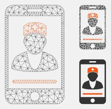 Mobile Doctor Vector Mesh Network Model and Triangle Mosaic Icon Stock Illustration