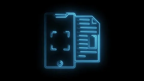 Mobile document scanner neon style smartphone scanning software automation .. Stock Footage 315964478