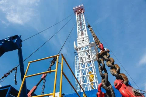 Mobile drilling rig close-up. Drilling and servicing oil and gas wells Stock Photos
