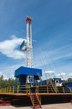 Mobile drilling rig close-up. Drilling and servicing oil and gas wells Stock Photos