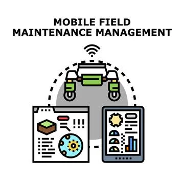 Mobile drone observing field data Stock Illustration