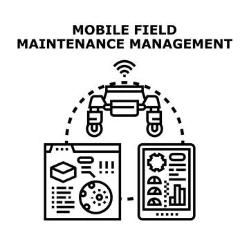 Mobile drone observing field data Stock Illustration