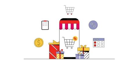 Mobile E-commerce and Digital Storefront Illustration Stock Footage 333693251