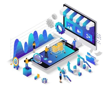 Mobile E-commerce and Digital Marketing Illustration Stock Illustration