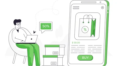 Mobile E-commerce and Online Shopping Discount Illustration Stock Footage 333692977