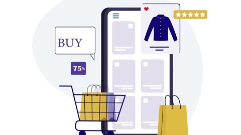 Mobile E-commerce and Online Retail App Illustration Stock Footage 333692992