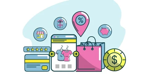 Mobile E-commerce and Online Shopping Illustration Stockbeeldmateriaal 333693083