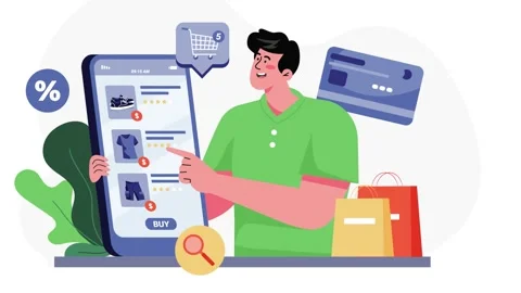 Mobile E-commerce and Secure Digital Payment Illustration Stockbeeldmateriaal 333693080