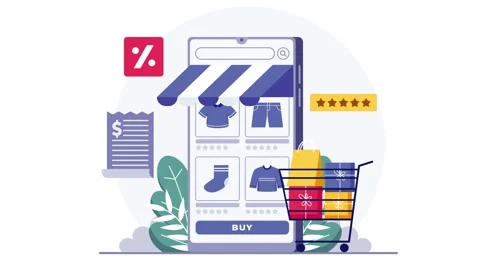 Mobile E-commerce and Shopping App Illustration Stockbeeldmateriaal 333693063