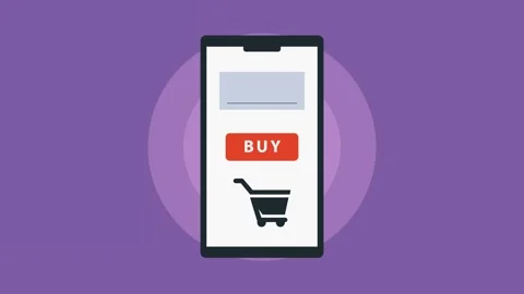 Mobile e-commerce animation with buy button and shopping cart on smartphone.. Video stock 339045898