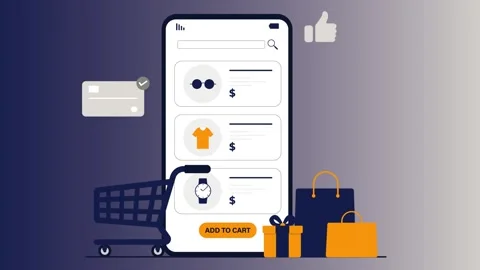 Mobile E-Commerce Shopping App and Retail Gift Delivery Animation Stock-Footage 334364636