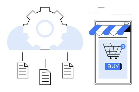 Mobile E-Commerce Solutions with Cloud Integration and Automation Processes Stockillustratie