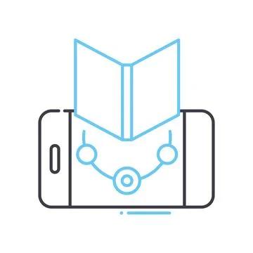 Mobile e-learning line icon, outline symbol, vector illustration, concept sign Illustrazione stock
