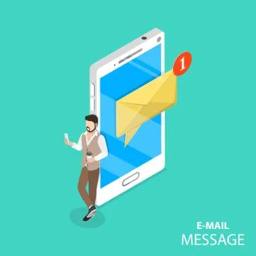 Mobile e-mail notification flat isometric vector. Stock Illustration