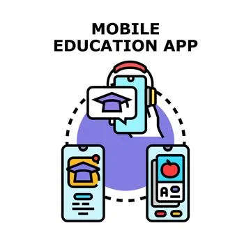 Mobile education app accessing online learning and knowledge Stock Illustration