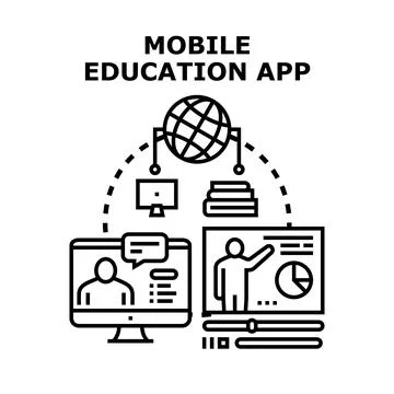 Mobile education app e learning video lesson concept Illustrazione stock