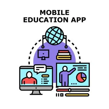 Mobile education app e learning video lesson concept Stock Illustration