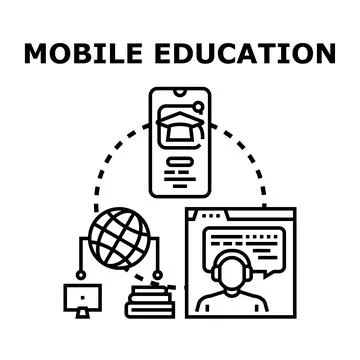 Mobile education digital learning online global concept Stock Illustration