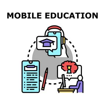 Mobile education online learning using digital devices Stock Illustration