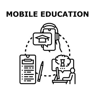 Mobile education online learning using digital devices Stock Illustration