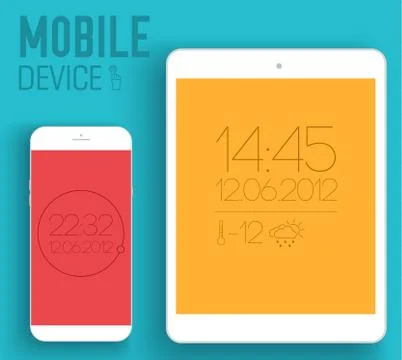 Mobile electronic devices on flat style concept background. Vector illustration Stock Illustration