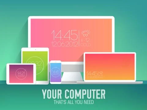 Mobile electronic devices on flat style concept background. Vector illustration Stock Illustration