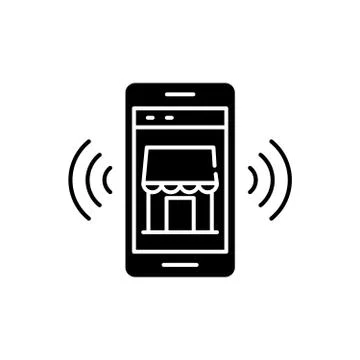 Mobile electronic store black icon, vector sign on isolated background. Mobile Stock Illustration