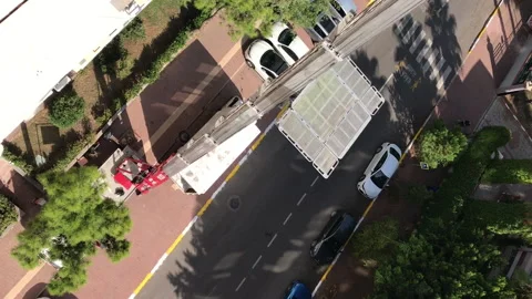 Mobile elevator for transporting household items on the upper floors. An empty p Stock Footage 253737363