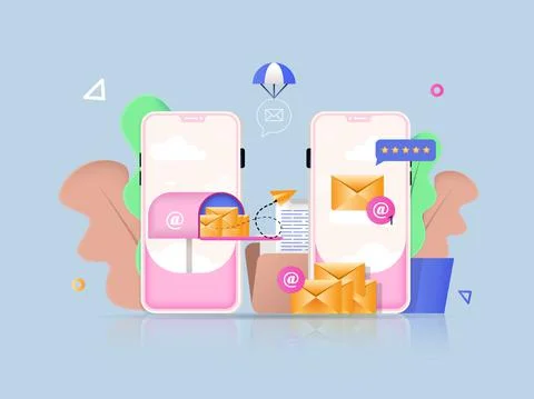 Mobile email service concept 3D illustration. Icon composition with sending and Illustrazione stock