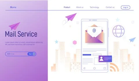 Mobile Email service modern flat design concept, business email marketing Stock Illustration