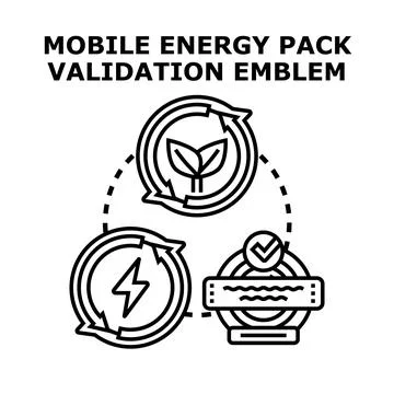 Mobile energy pack validation emblem concept Stock Illustration
