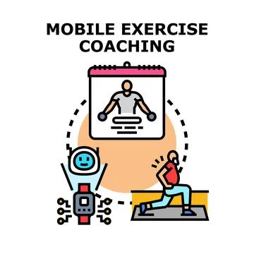 Mobile exercise coaching concept using digital fitness technology Иллюстрация