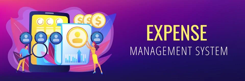 Mobile expense management concept banner header. Stock Illustration