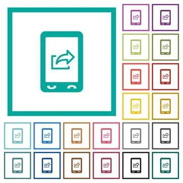 Mobile export data flat color icons with quadrant frames Stock Illustration