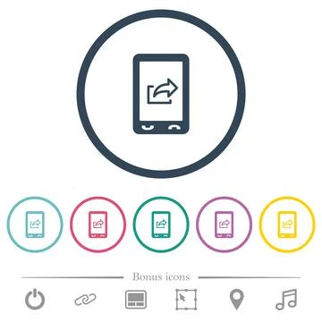 Mobile export data flat color icons in round outlines Stock Illustration