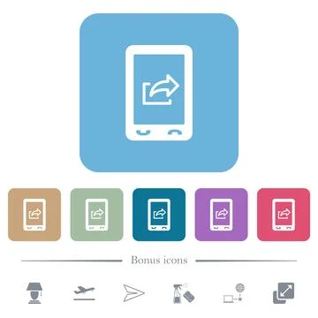Mobile export data flat icons on color rounded square backgrounds Illustrazione stock