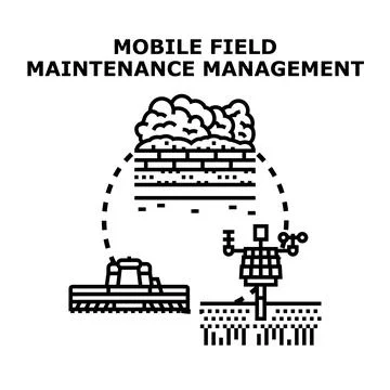 Mobile field maintenance management vector concept illustrating operations Stock Illustration